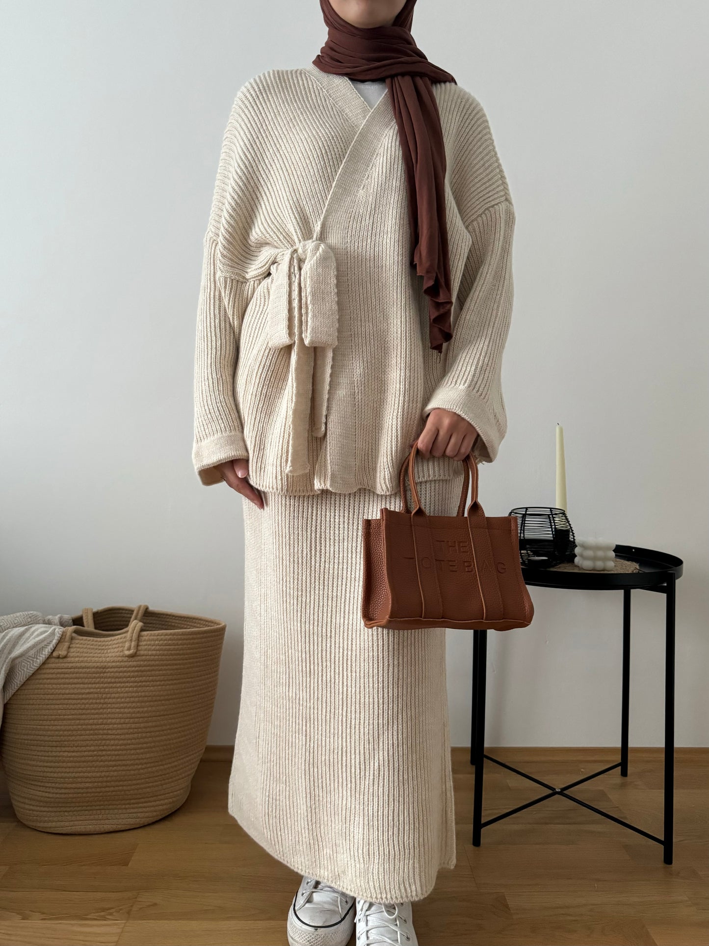 Lejla Strick Zweiteiler mit Rock creme