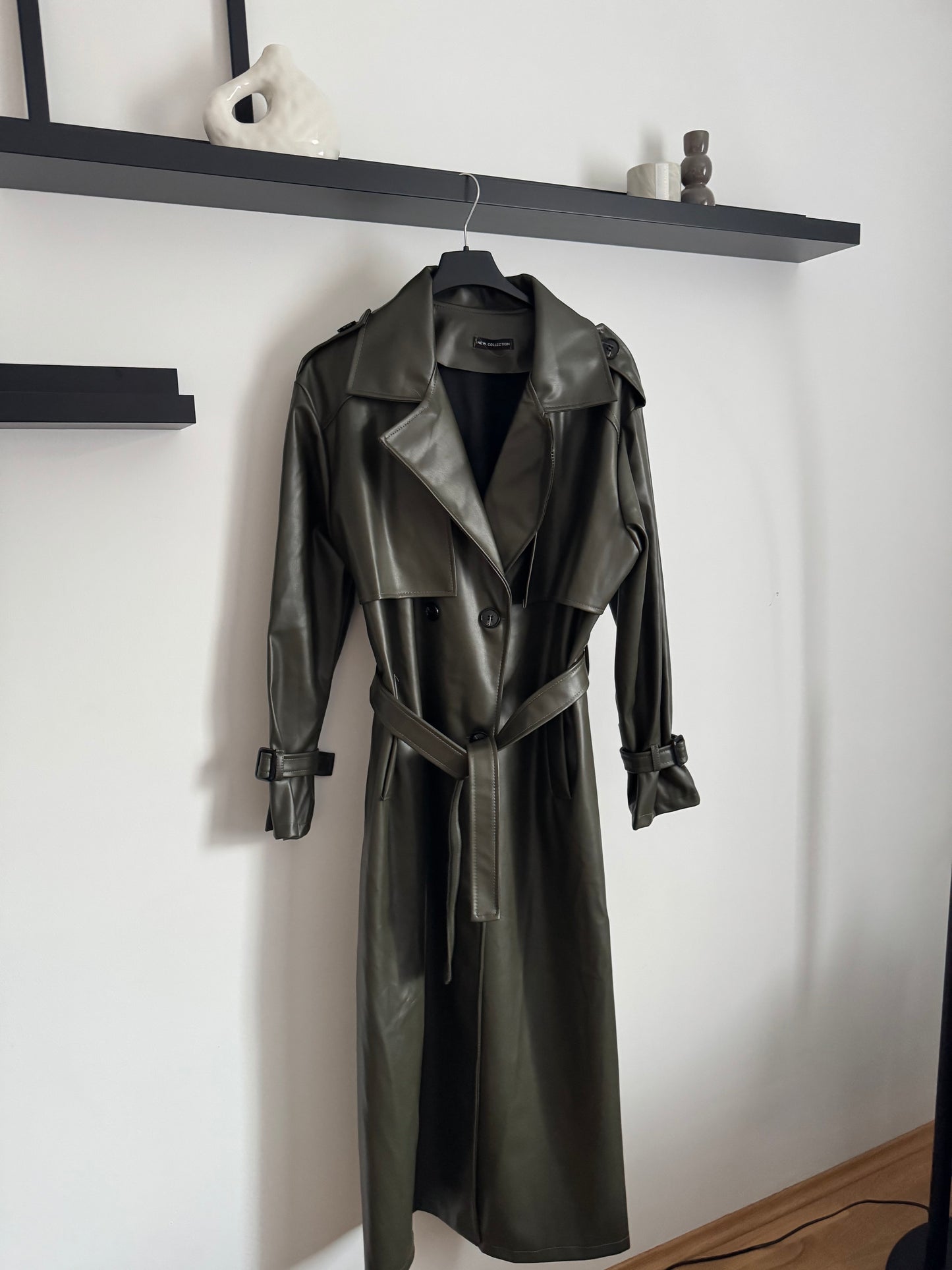 Leder Trenchcoat khaki