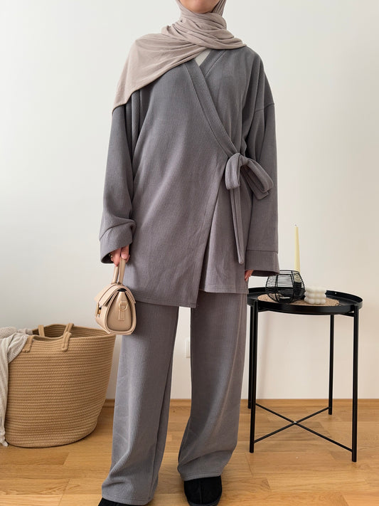 Iman Cord Zweiteiler grau