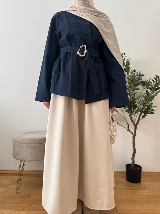 Outfit mit Denim Oberteil dunkelblau