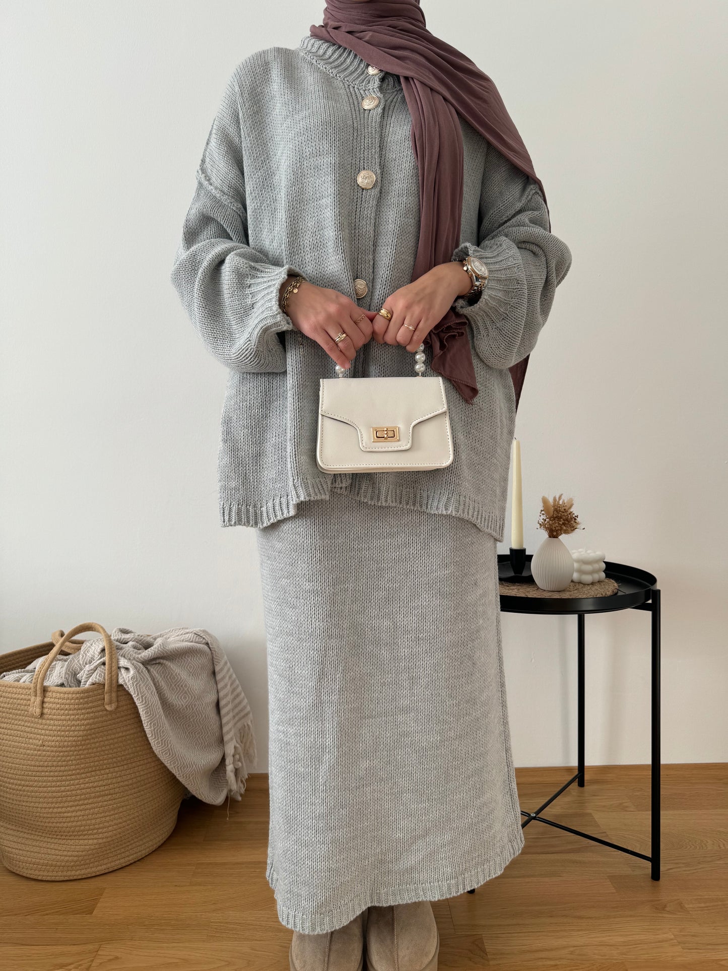 Zara Strick Zweiteiler hellgrau