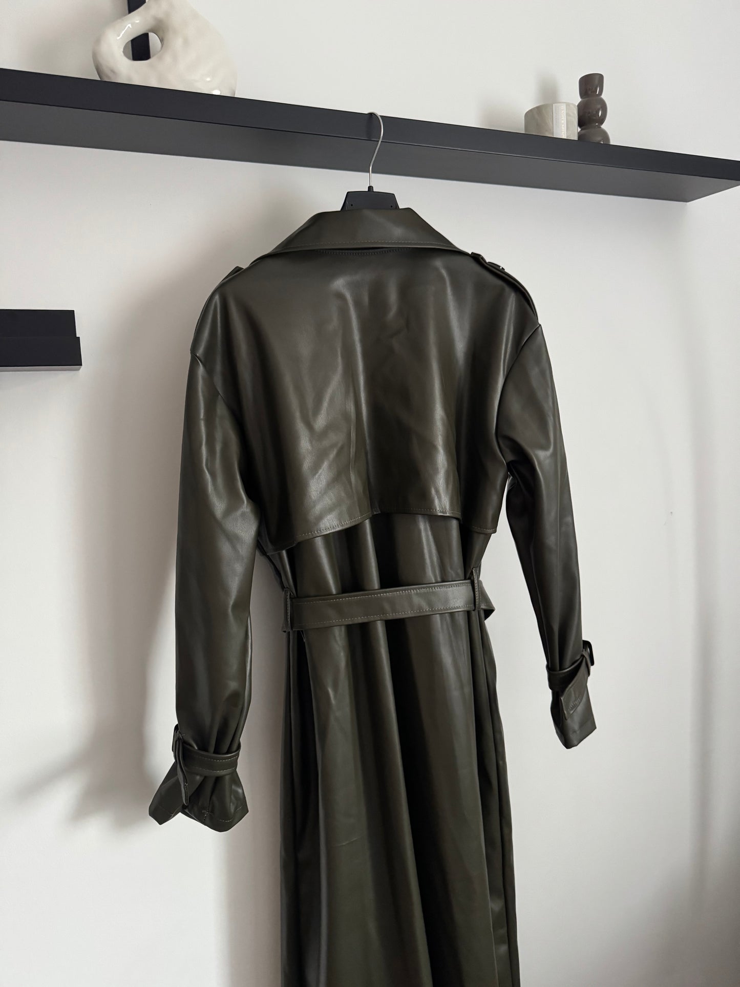 Leder Trenchcoat khaki