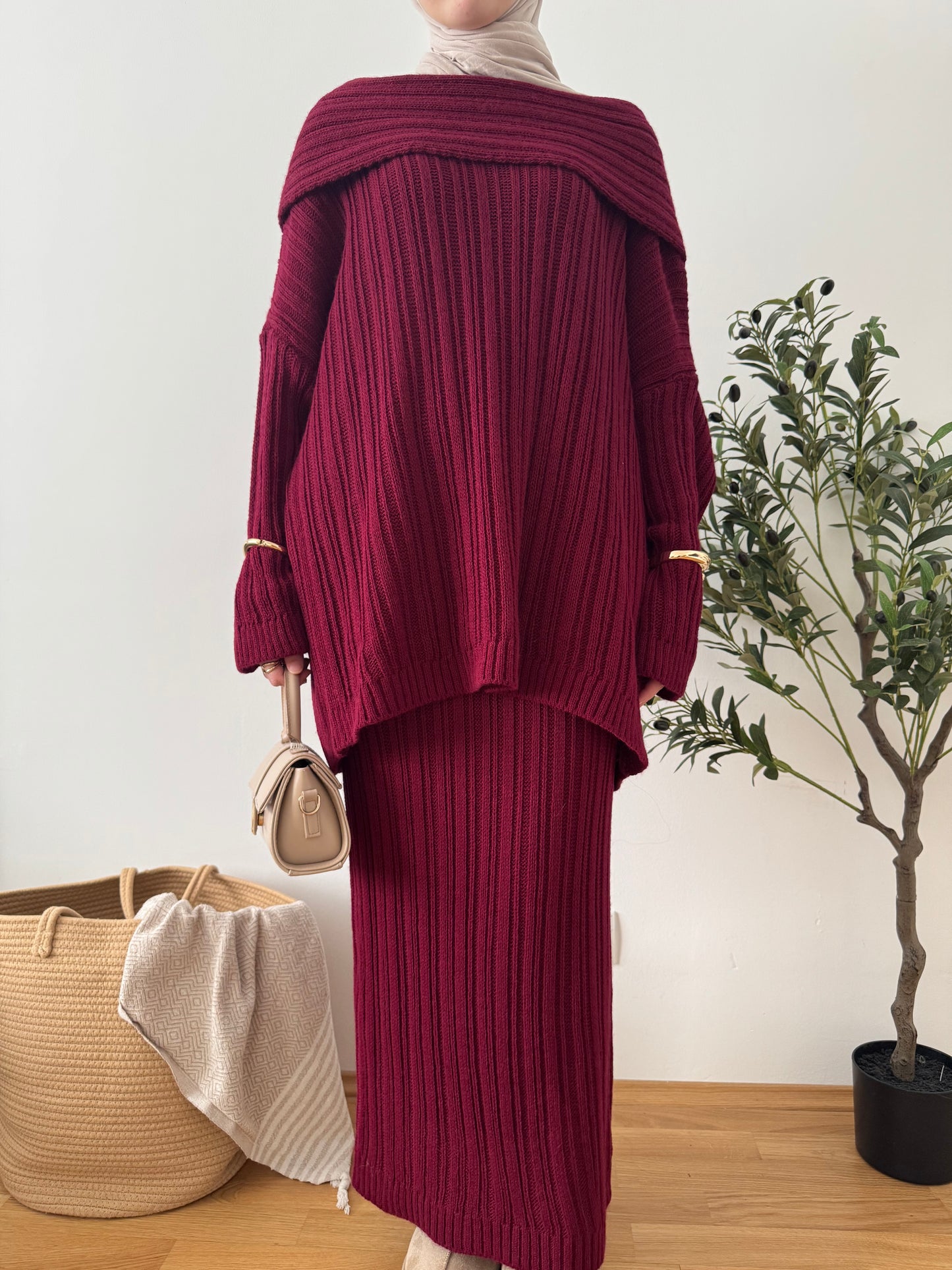 Lily Strick Zweiteiler rot