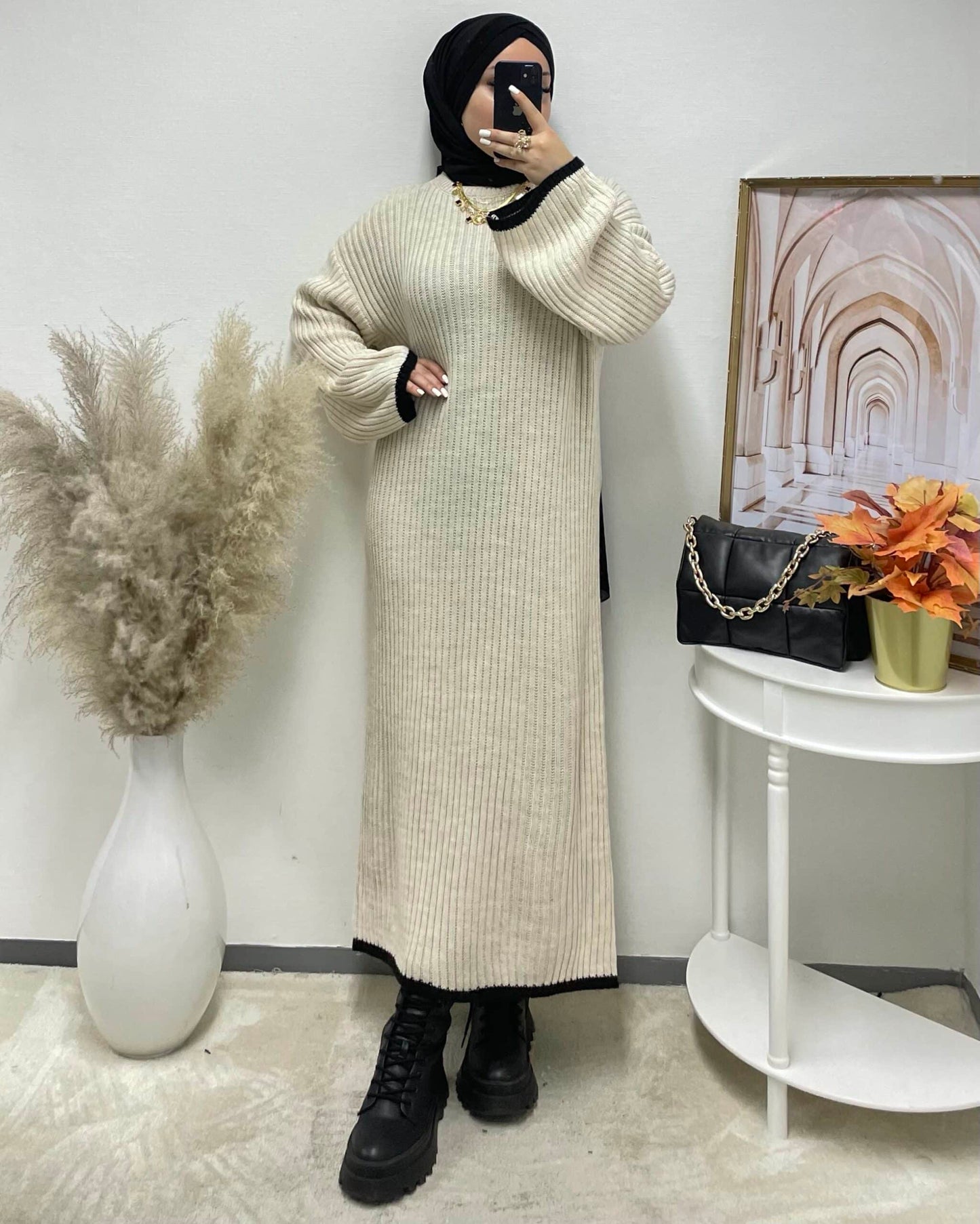 Basma Strick Kleid creme