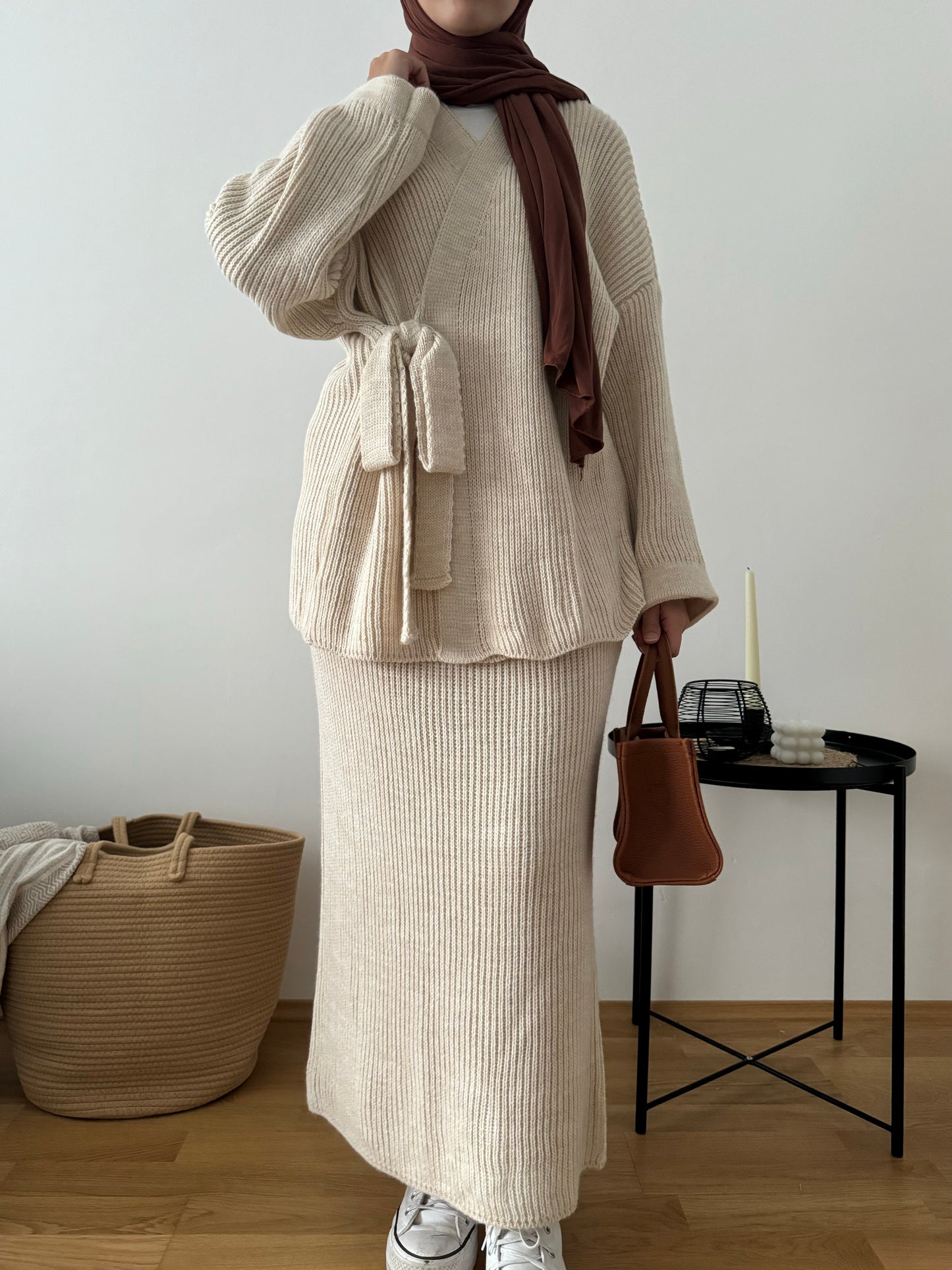 Lejla Strick Zweiteiler mit Rock creme