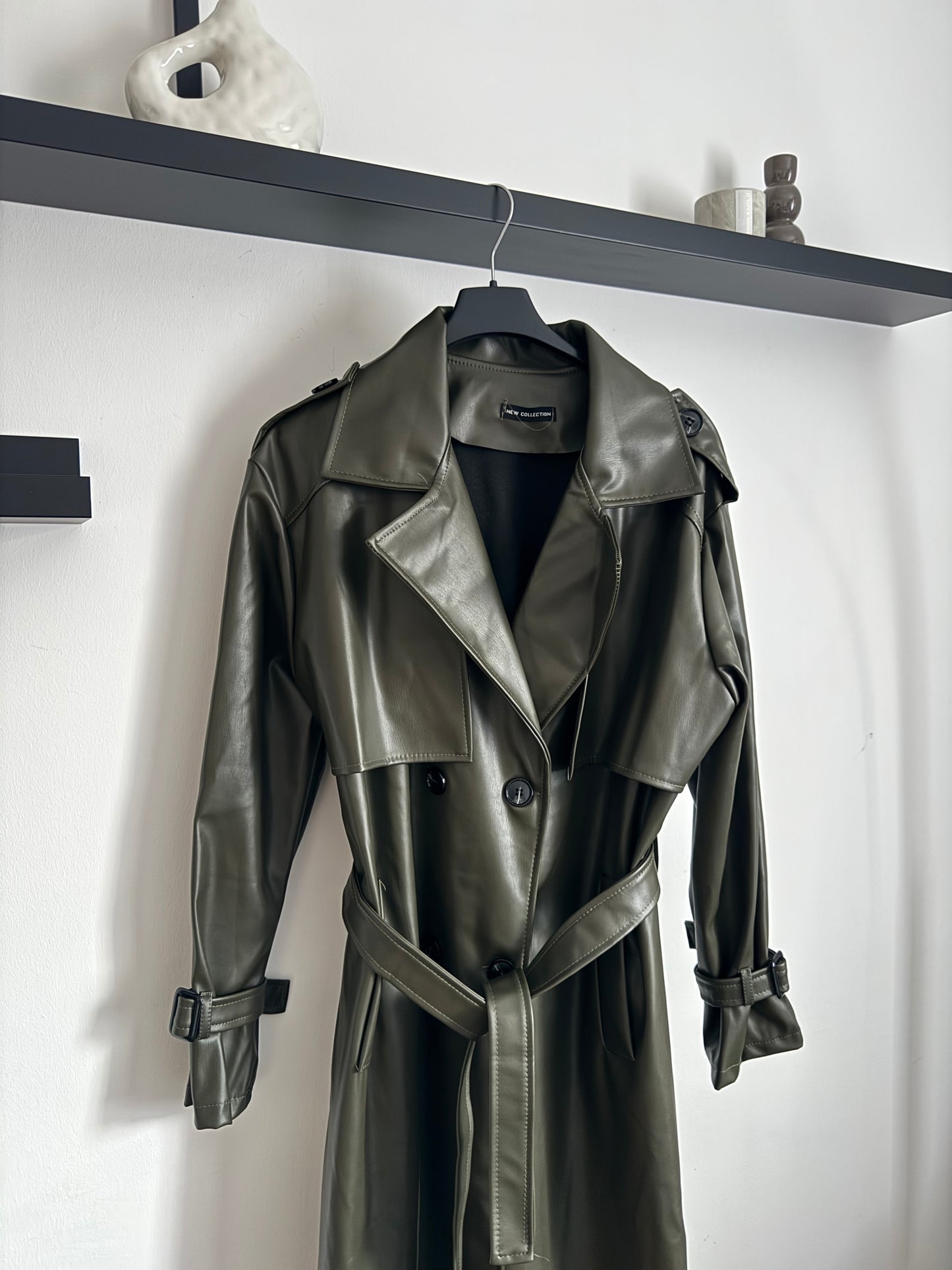 Leder Trenchcoat khaki