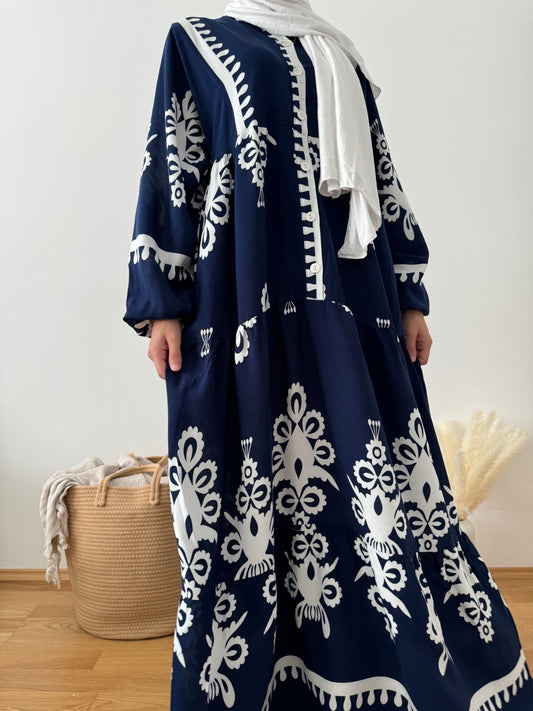 Boho Viskose Kleid dunkelblau