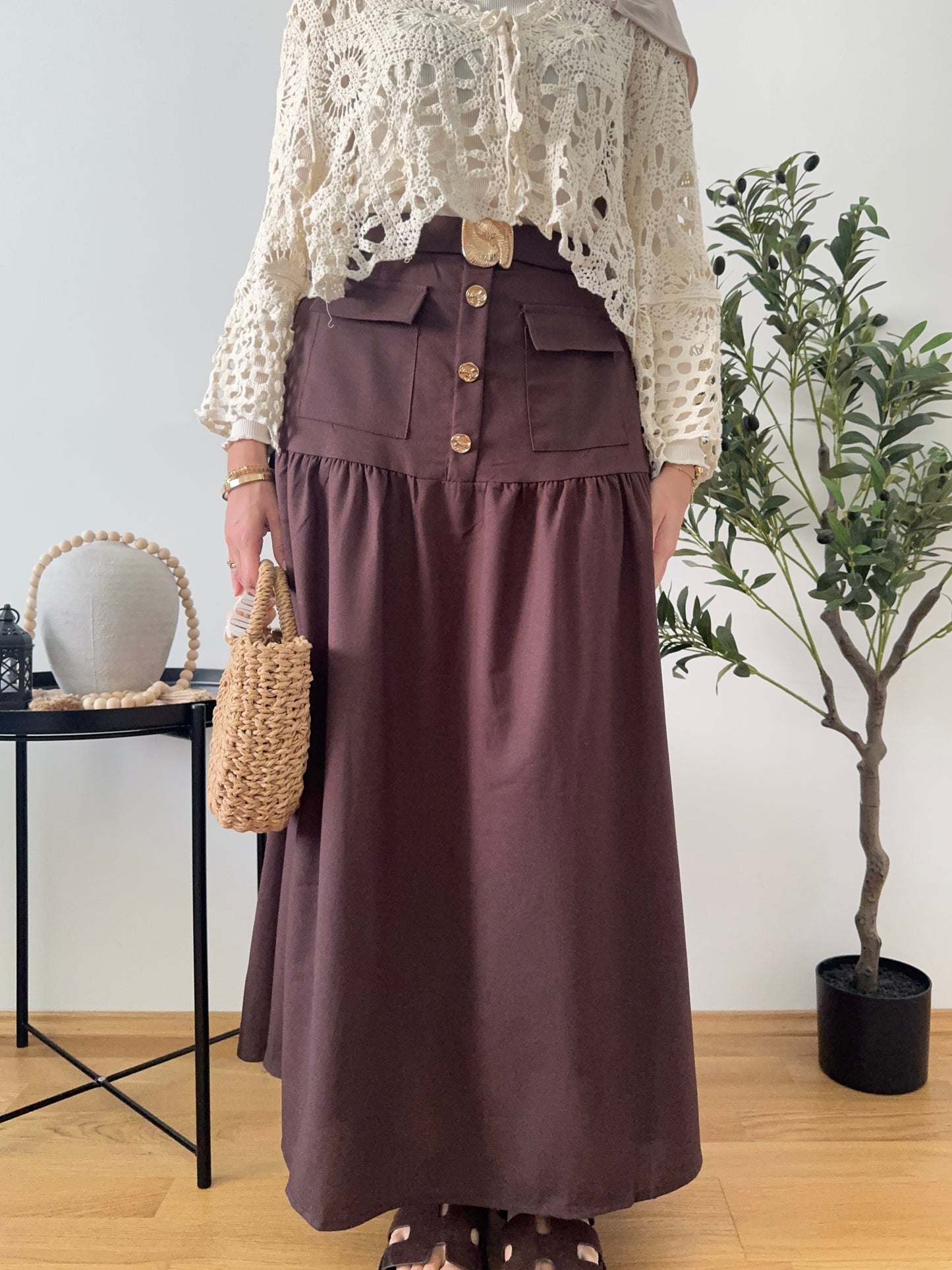 Lena langer Faltenrock braun