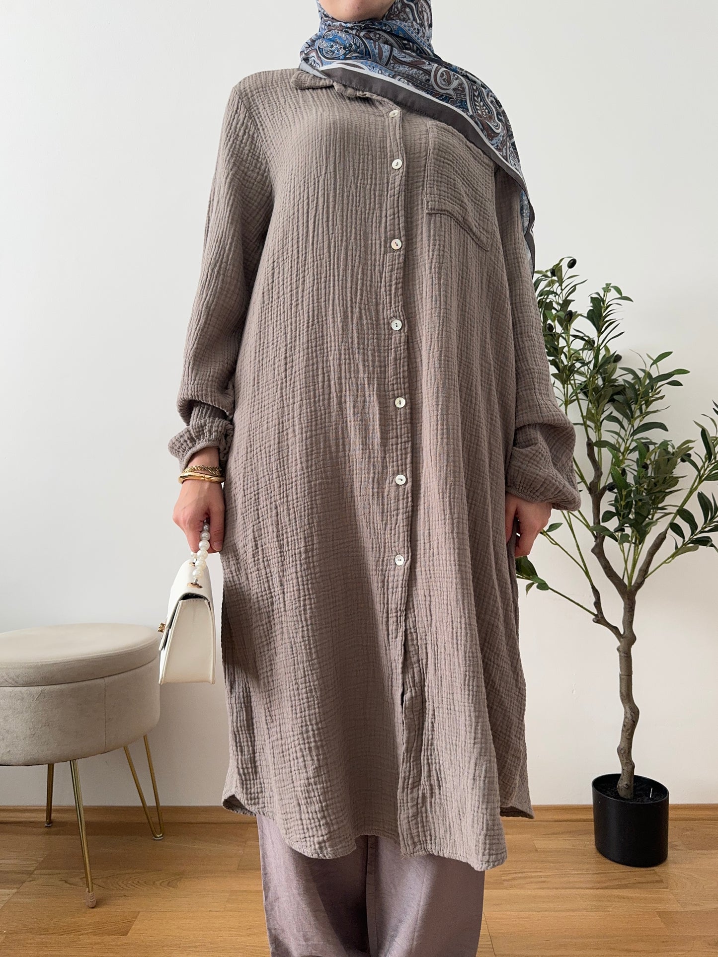 Musselin Hemd Tunika taupe