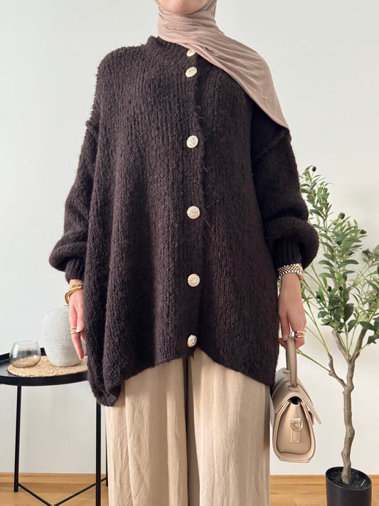 Talia kurzer Woll Cardigan dunkelbraun