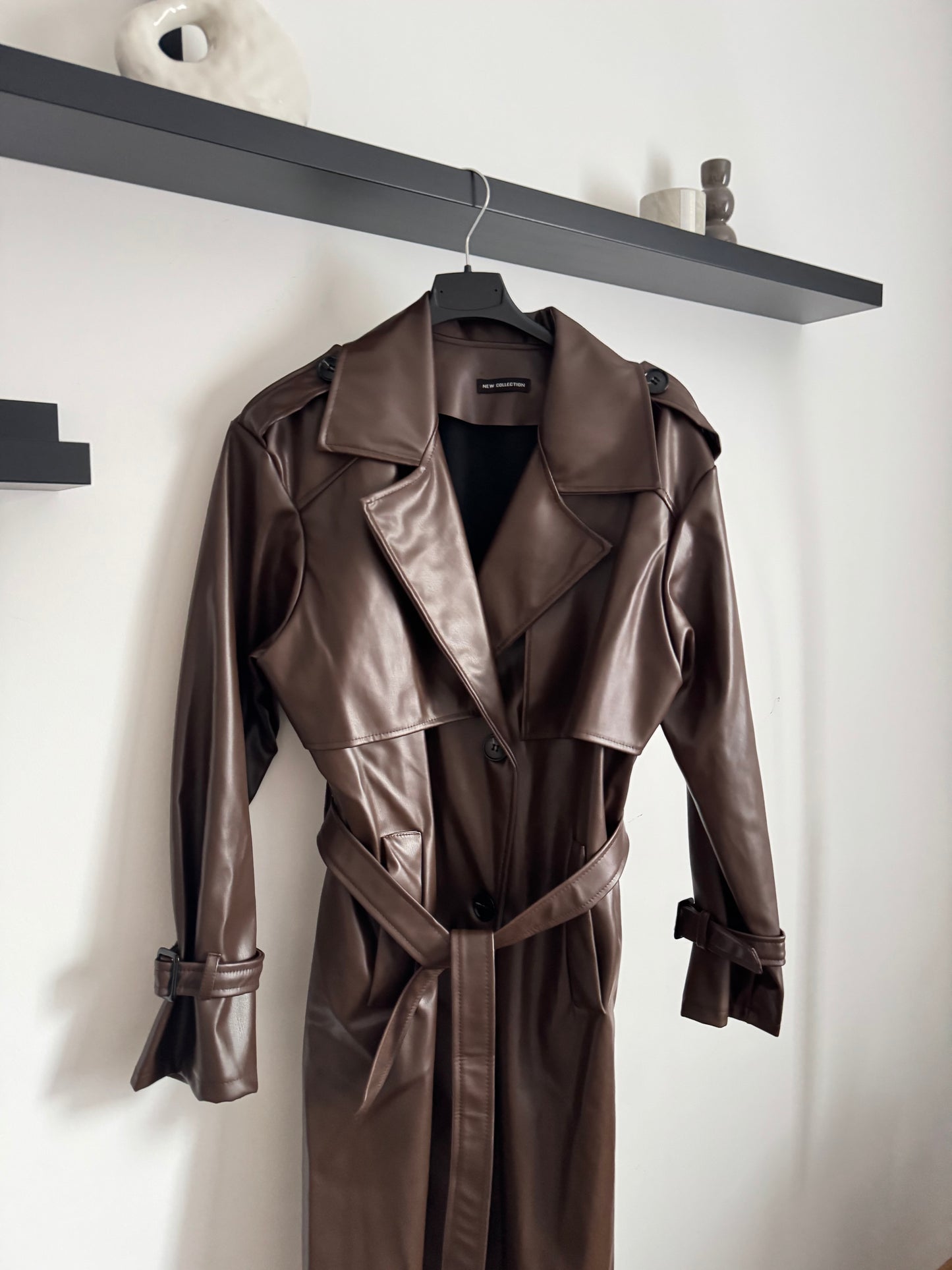 Leder Trenchcoat dunkelbraun